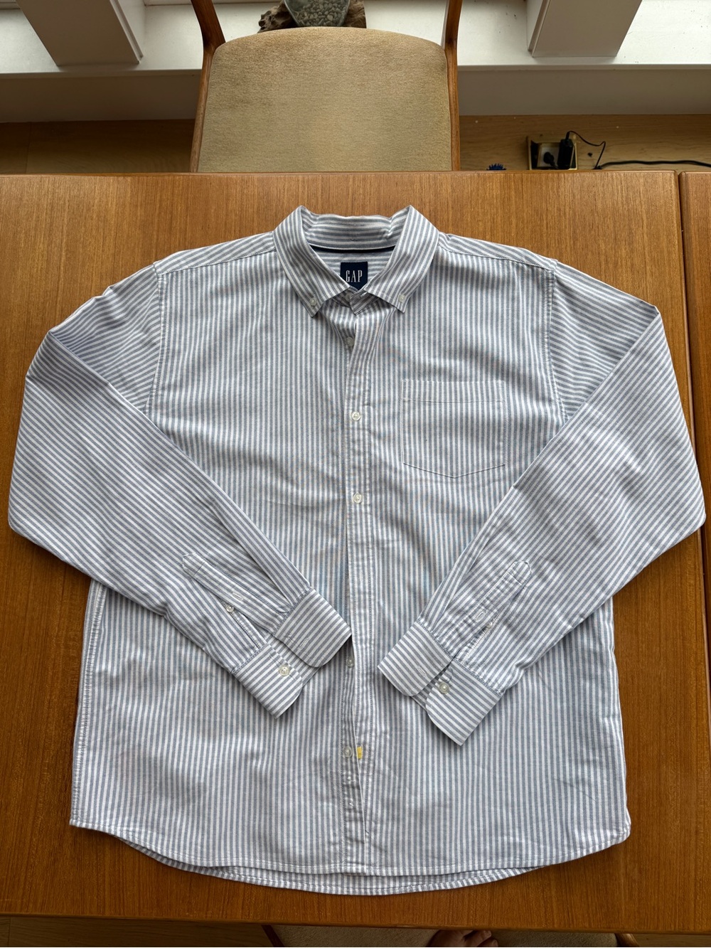 GAP Men’s Light Blue and White Vertical Stripe Button-Down Shirt